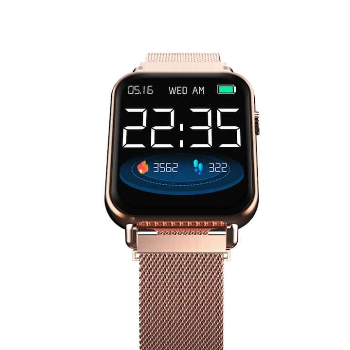 Smartwatch Diamond Y6 pro max, Мониторинг на сърдечната честота, Мониторинг на кръвното налягане, Фитнес мониторинг, Известия за обаждания и приложения, Метална гривна с магнитна закопчалка, Розов