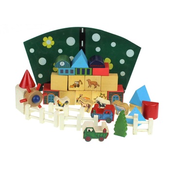 Cuburi din lemn pentru construit, Iso Trade, Ferma, 35 de piese Cuburi din lemn pentru construit, Iso Trade, Ferma, 35 de piese