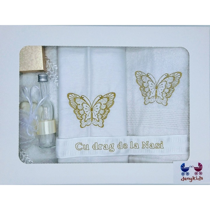 Trusou botez DanyKids cu fluture brodat, auriu