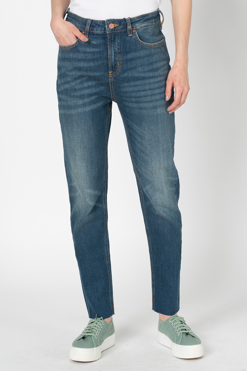 Maison Scotch, Blugi boyfriend cu talie inalta High Five, Albastru inchis, W27-L32