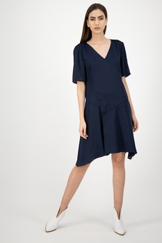 Maison Scotch, Rochie midi vaporoasa cu decolteu in V, Bleumarin, S Maison Scotch, Rochie midi vaporoasa cu decolteu in V, Bleumarin, S