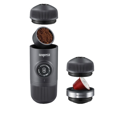 Aparat portabil de cafea macinata Nanopresso cu adaptor de capsule NS, Wacaco