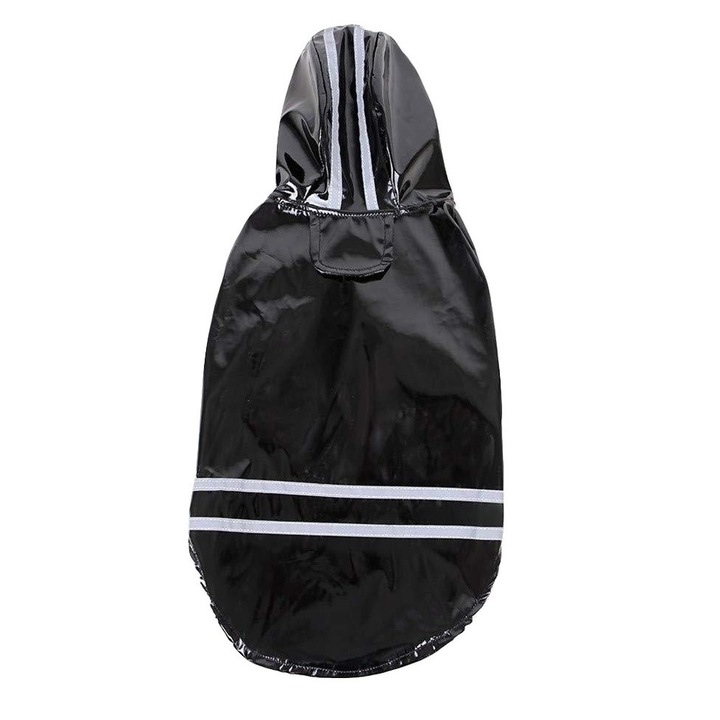 Pelerina ploaie pentru caini/catei, pisici sau alte animale de companie, reflectorizanta, cu gluga si loc pentru lesa -NEGRU, M