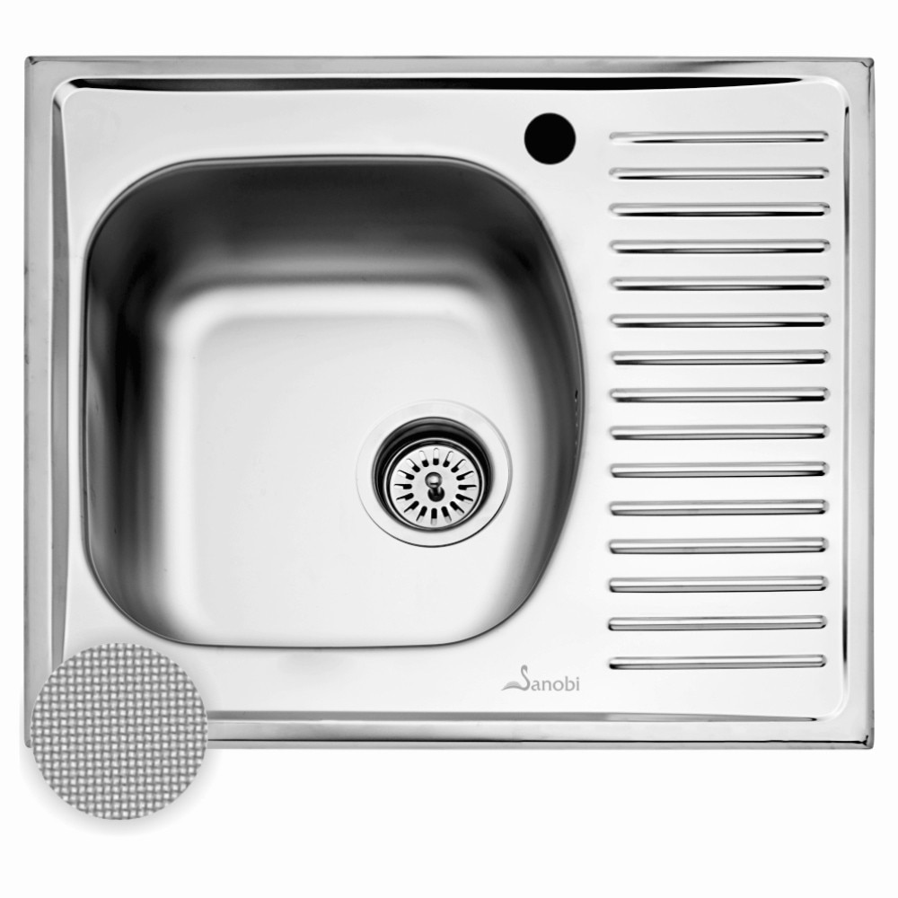 Chiuveta Sanobi 2611.B1/2SL.580X510mm, adancime 160mm, cuva pe stanga, montare pe blat, finisaj linen