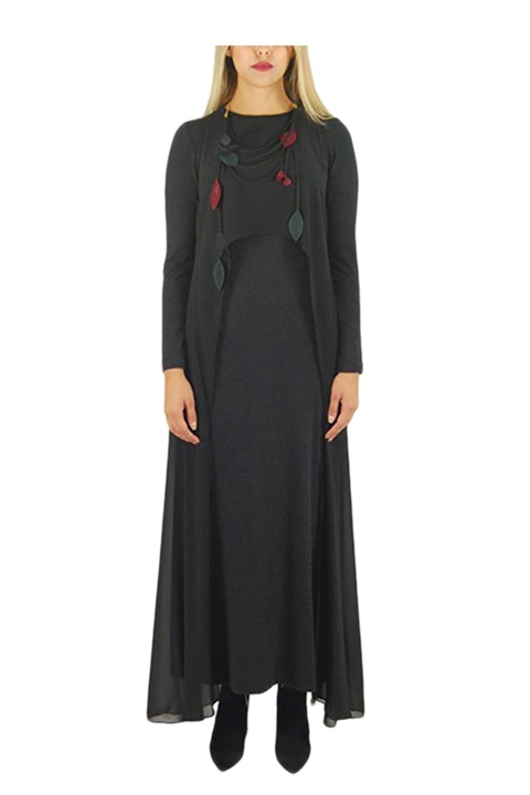 Рокля вълна с тюл, Eviza, черна, размер S