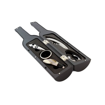 Set Accesorii Tip Sticla Pentru Vin, 5 Piese, Metal Cromat, Negru Set Accesorii Tip Sticla Pentru Vin, 5 Piese, Metal Cromat, Negru