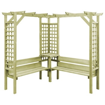 Pergola coltar cu bancheta, vidaXL, Lemn, 190 x 190 x 200 cm, Verde Pergola coltar cu bancheta, vidaXL, Lemn, 190 x 190 x 200 cm, Verde