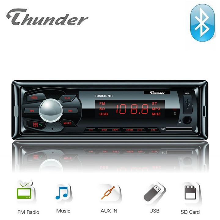 Bluetooth Радио MP3 плеър за кола Thunder TUSB-007 USB SD AUX, 4 x 20W