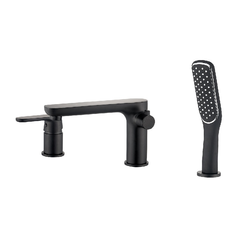 Baterie baie cada cu pipa fixa, montaj pe cada 3 gauri , negru, cu set de dus, Kuchinox