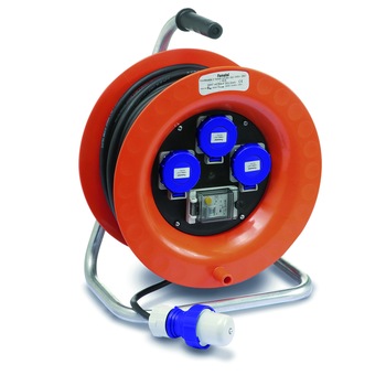 Derulator industrial Famatel 3 prize schuko 30m HO7RN-F 3X1,5mmp cu stecher schuko si intreruptor diferential 16A 30mA IP67 Derulator industrial Famatel 3 prize schuko 30m HO7RN-F 3X1,5mmp cu stecher schuko si intreruptor diferential 16A 30mA IP67