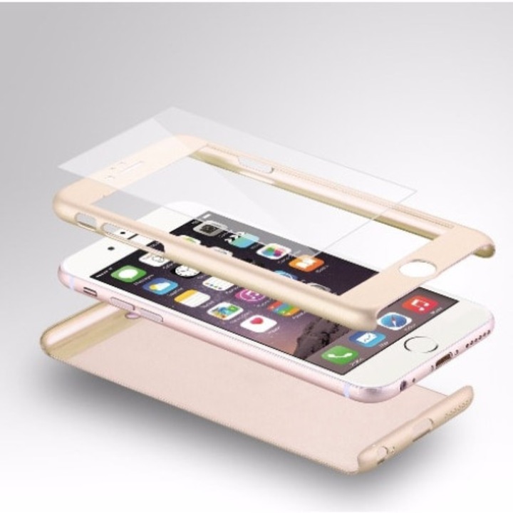 Husa GloMax FullBody Gold pentru Apple iPhone 8 cu folie de sticla inclusa