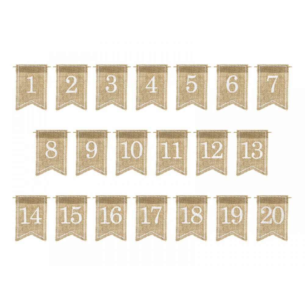 Numere de masa din iuta, Deco, Maro/Alb, 7x10.5cm, 20buc/set