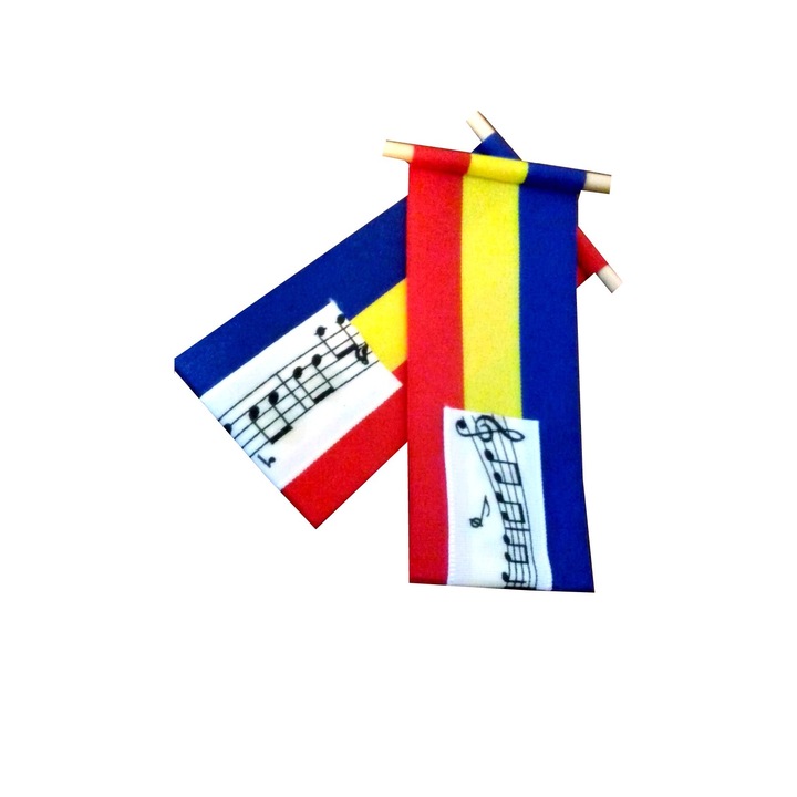 Комплект от 2 румънски флагчета с автоматичен вимпел 12 x 5 см музикални ноти