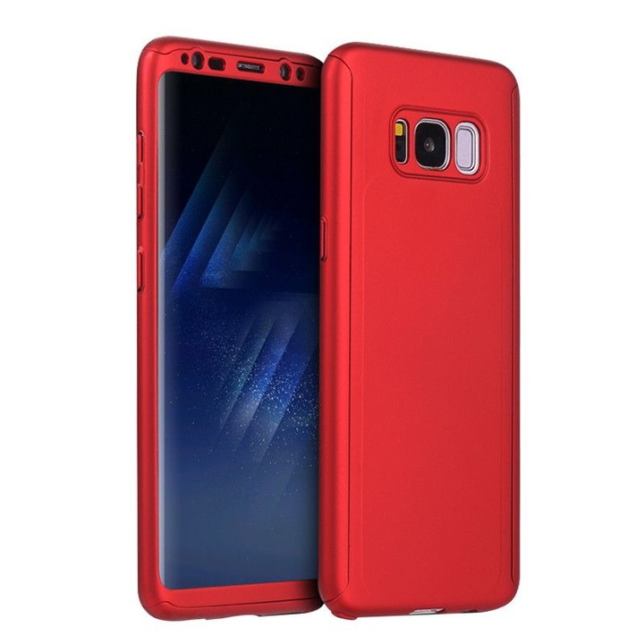 Червен калъф GloMax FullBody за Samsung Galaxy S8 с включено стъклено фолио