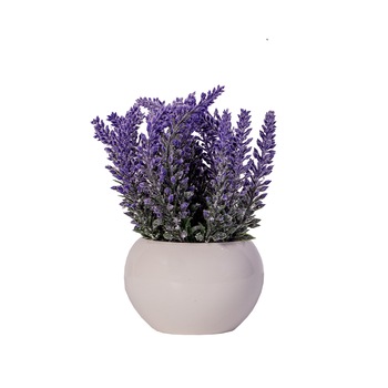 Ghiveci ceramic rotund cu buchet de flori lavanda artificiala, 17 cm Ghiveci ceramic rotund cu buchet de flori lavanda artificiala, 17 cm