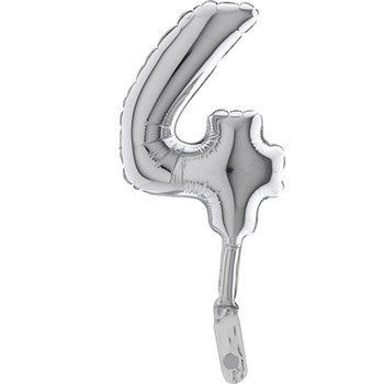 Balon micro folie cifra 4 argintiu - 18cm, Radar 07094 Balon micro folie cifra 4 argintiu - 18cm, Radar 07094