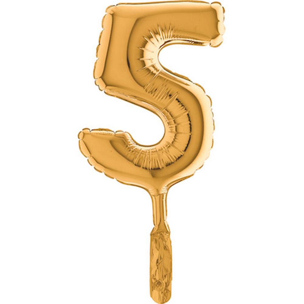 Balon micro folie cifra 5 auriu - 18cm, Radar 07025