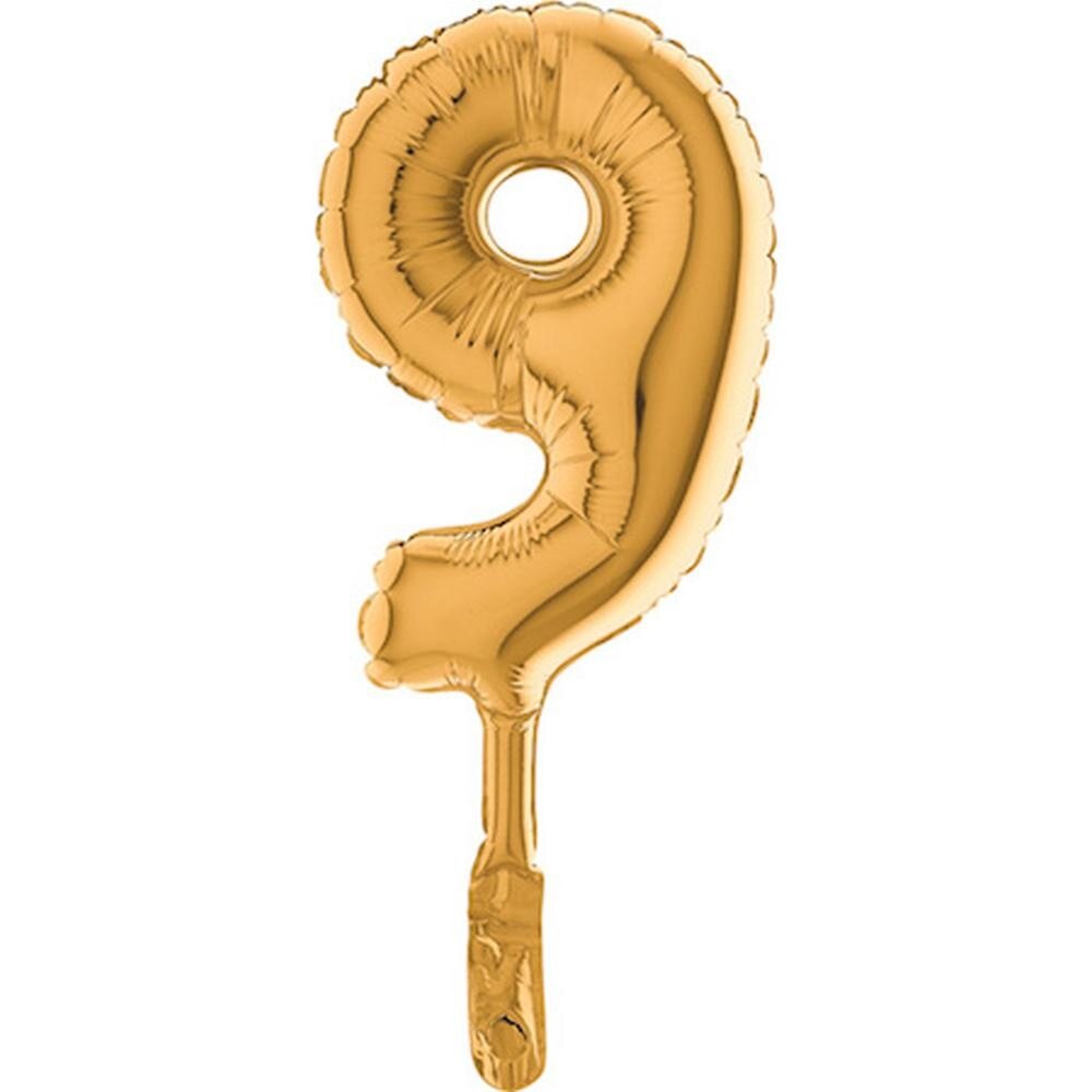 Balon micro folie cifra 9 auriu - 18cm, Radar 07029