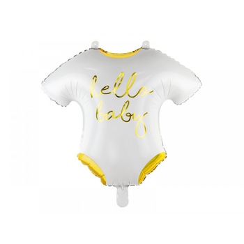 Balon folie costumas Hello Baby, Deco, Alb/Auriu, 51x45cm Balon folie costumas Hello Baby, Deco, Alb/Auriu, 51x45cm