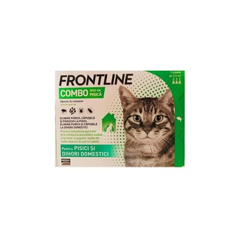 Solutie antiparazitara externa, Frontline Combo pentru pisici - cutie cu 3 pipete Solutie antiparazitara externa, Frontline Combo pentru pisici - cutie cu 3 pipete