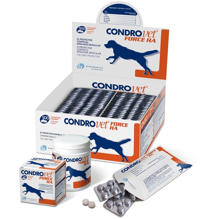 Supliment nutritiv pentru caini, Condrovet Force HA, folie cu 10 tablete
