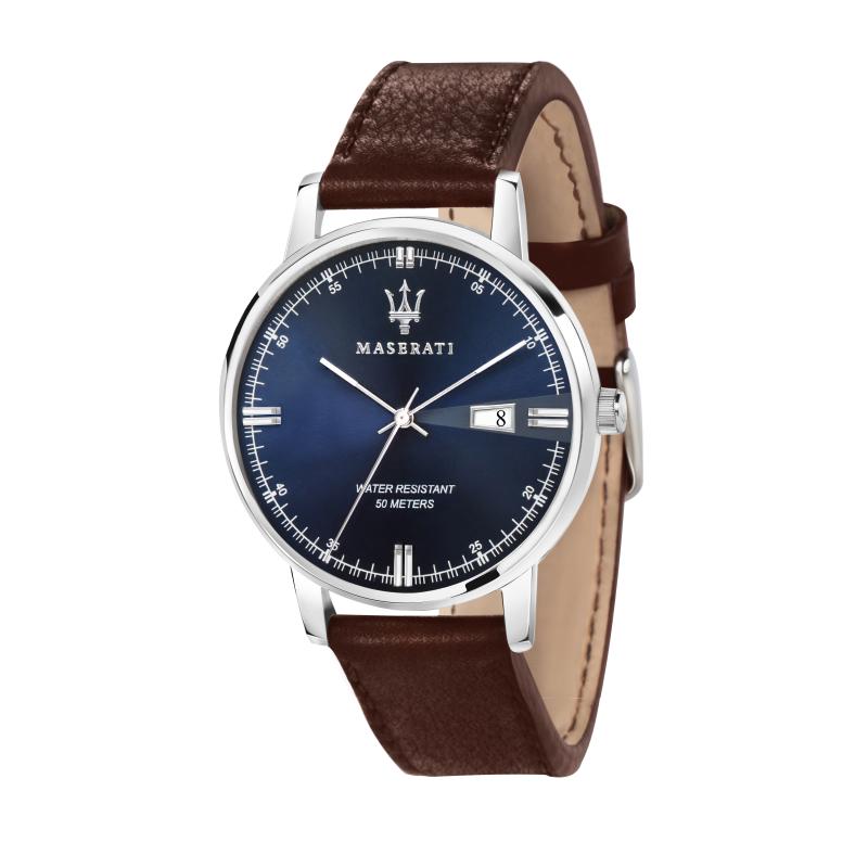 Ceas Maserati R8851130003, Eleganza, curea piele maro, carcasa inox 42mm