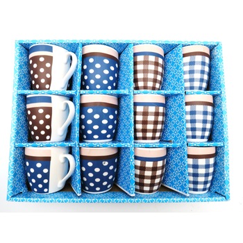 Set 12 cani ceramica, colorate maro/albastru, 8 cm Set 12 cani ceramica, colorate maro/albastru, 8 cm