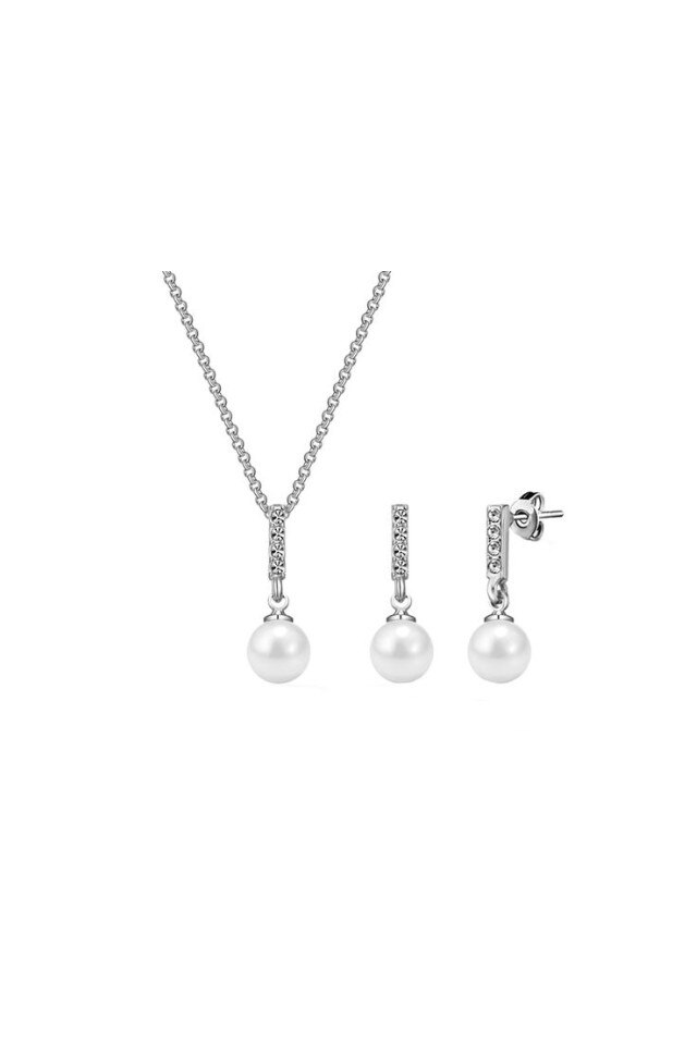 Set Colier si Cercei Philip Jones cu Cristale Swarovski si perle, Argintiu