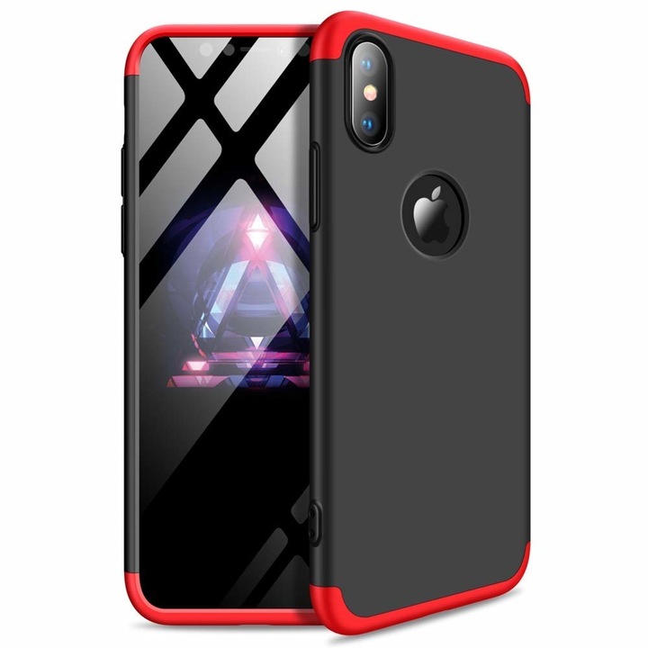 Gkk 360 кейс за Iphone Xs Max Black Red (отвор за лого), Черен
