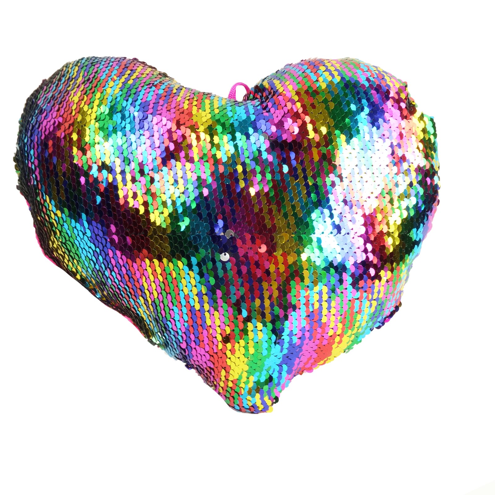 Inimioara de plus, roz, cu paiete multicolore, 32 de centimetri