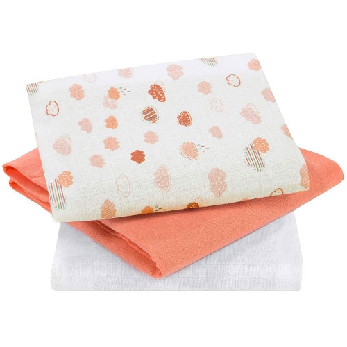 Set ClevaMama 3 Paturici de Muselina Coral