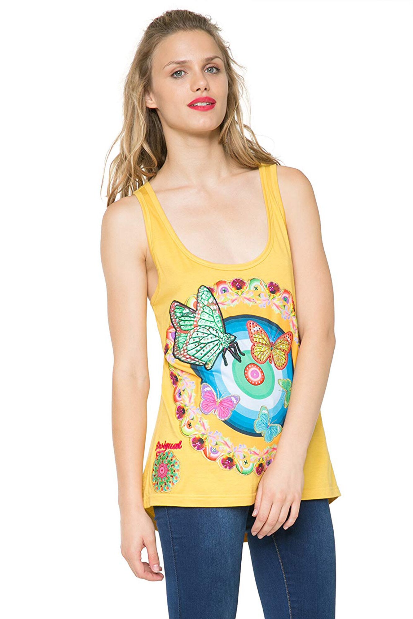 Maiou Desigual cu imprimeu colorat, Galben, XL