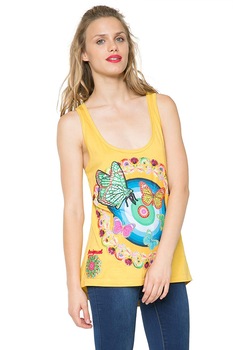 Maiou Desigual cu imprimeu colorat, Galben, XL Maiou Desigual cu imprimeu colorat, Galben, XL
