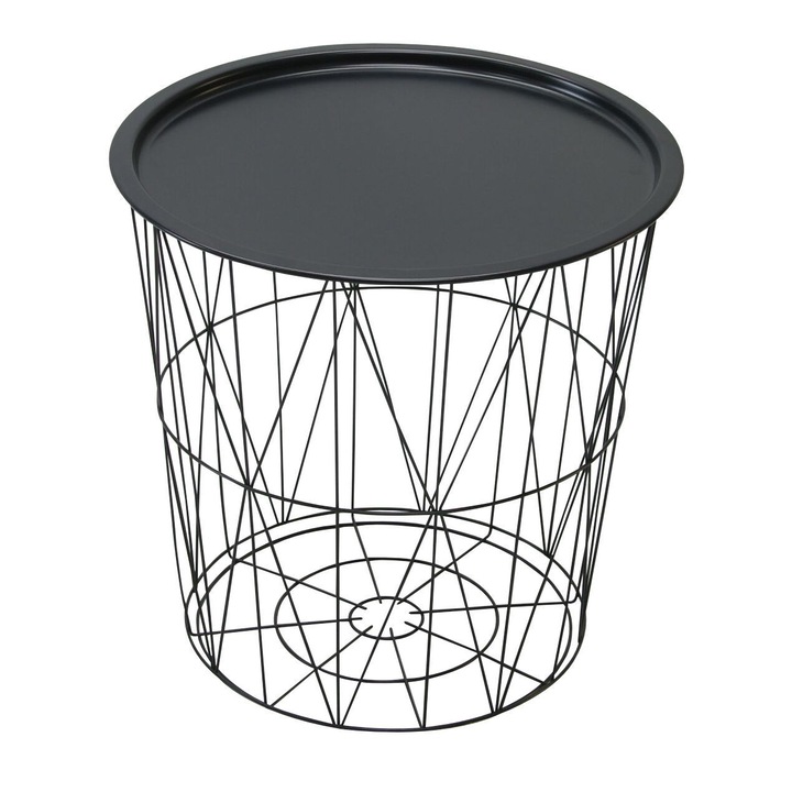 Masuta cafea din metal Black Cali, rotunda, neagra, 45 x 45 cm