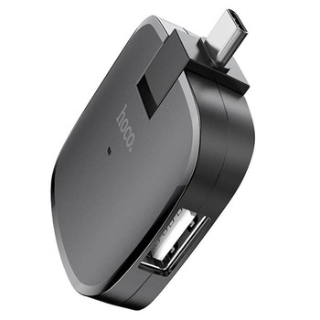Hub Hoco, 3 porturi USB, la Tip C, negru Hub Hoco, 3 porturi USB, la Tip C, negru