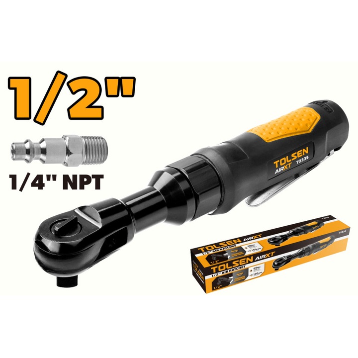 Antrenor pneumatic TOLSEN AirXT, 1/2", Cuplu 69NM, 160rpm, Presiune 6.2 bar, Consum aer 110L/min, Furtun 3/8", Industrial, Aprobat CE