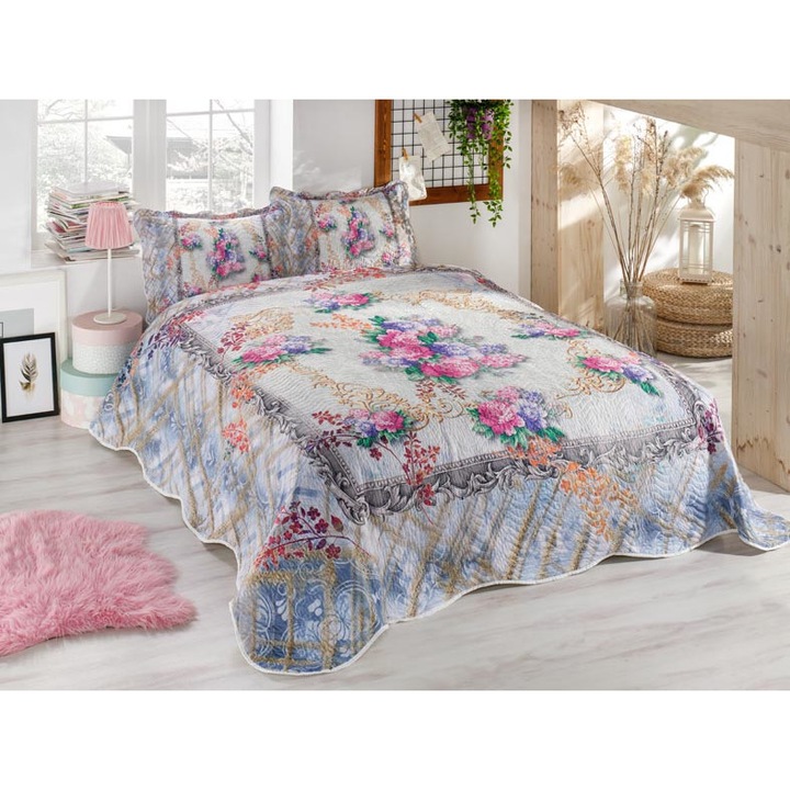 Двойно капитонирано покривало за легло Cristiano Mari в комплект с 2 бр калъфки ORTUM Selena 100% натурален памук
