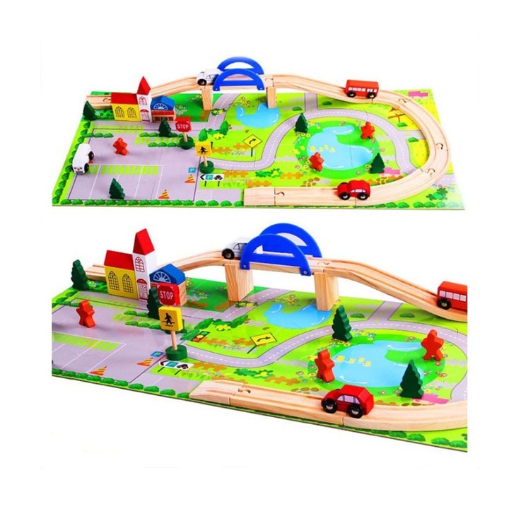 Circuit masinute din lemn cu 40 de accesorii, WD1501