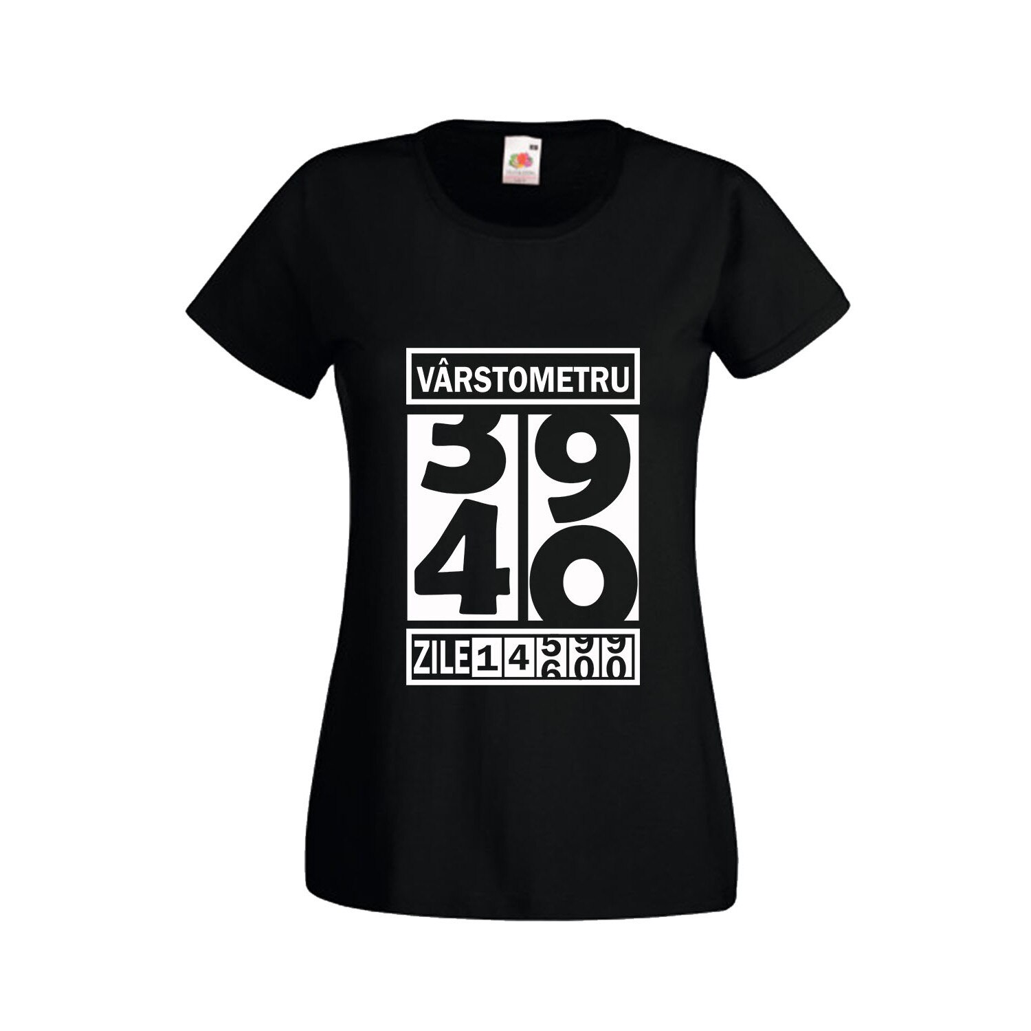 Tricou dama personalizat Fruit of the loom, negru, Varstometru 40 ani XL