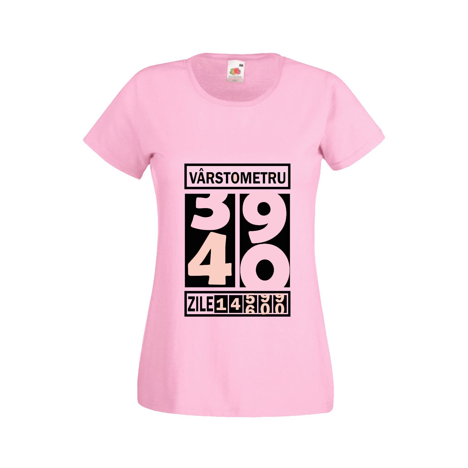 Tricou dama personalizat Fruit of the loom, roz, Varstometru 40 ani S