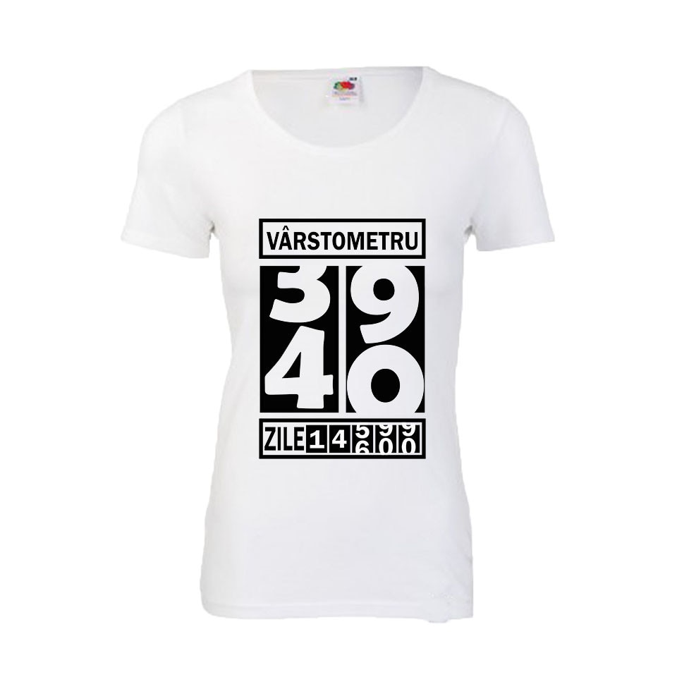 Tricou dama personalizat Fruit of the loom, alb, Varstometru 40 ani M