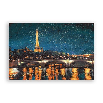 Tablou Canvas - Franta, Paris, Turnul Eiffel, Oras, Cladiri, Pod, Noapte, Lumini, Pictura, 80 x 120 cm Tablou Canvas - Franta, Paris, Turnul Eiffel, Oras, Cladiri, Pod, Noapte, Lumini, Pictura, 80 x 120 cm