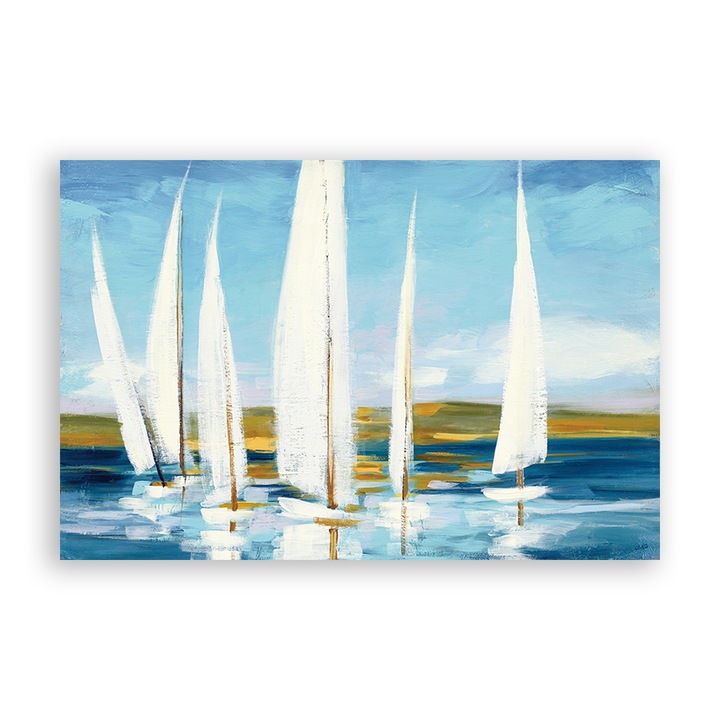 Картина на платно - Морска природа, Лодка, Езеро, Планина, Картина, 60 x 90 см
