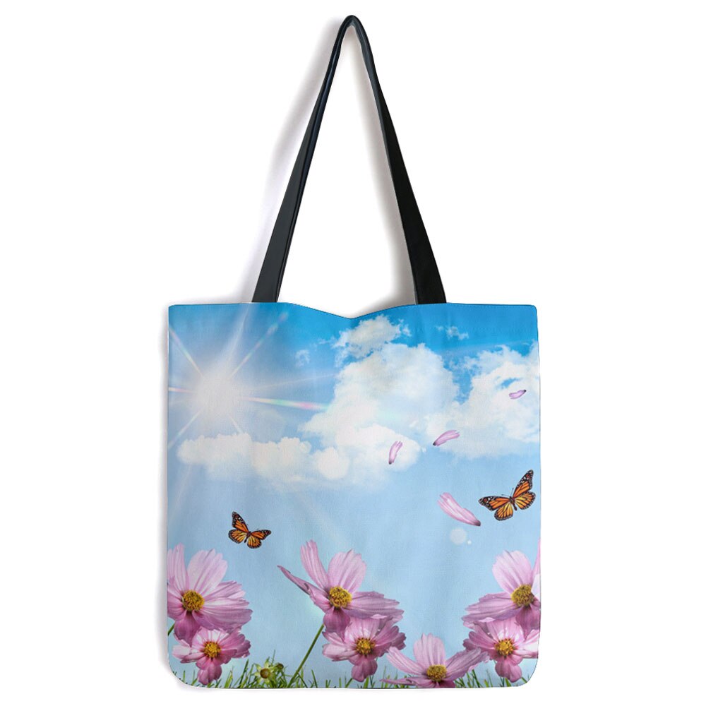 Geanta Tote Bag Heartwork, Fluturi si flori de primavara, Model Multicolor, 40 x 50 cm