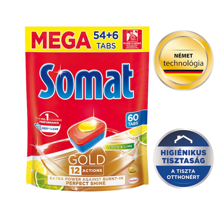 Somat Gold Lemon & Lime mosogatógép-tabletta, 60 darab