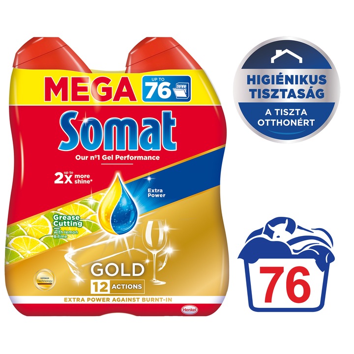 Somat Gold Gel Anti-Grease Lemon gépi mosogatógél, 2x684ml