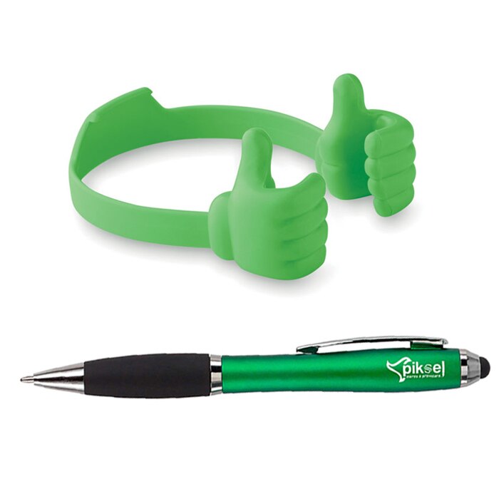 Set 1 suport telefon de birou Degete, Piksel, plastic, verde, flexibil, 1 stylus touch pen inclus