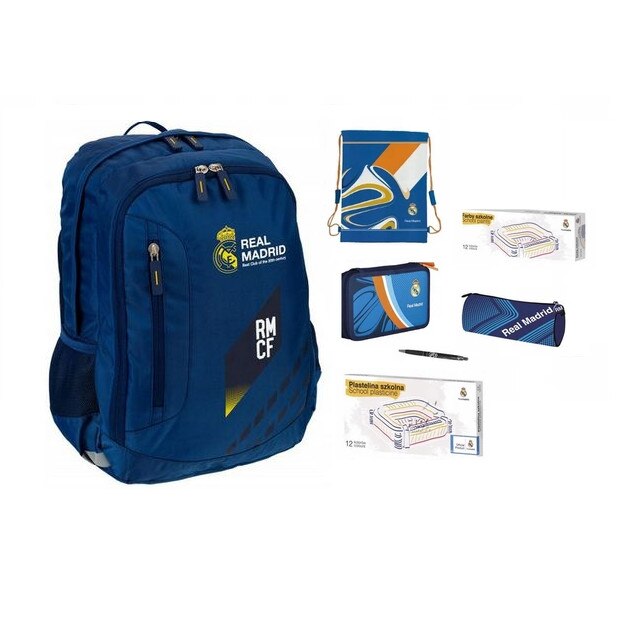 Set, Rucsac pentru scoala, real madrid, Husa creion,Sac pentru , penar, pen, Acuarele,Plastilina ,multicolor