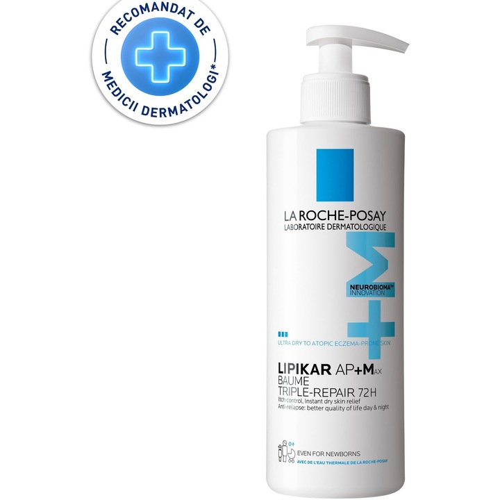 Balsam reparator Lipikar Baume AP+MAX La Roche-Posay triplu reparator cu eficacitate 72H impotriva puseurilor de uscaciune a pielii, 400 ml