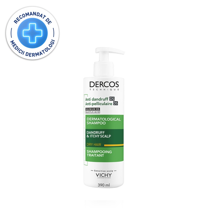 Sampon anti-matreata Vichy Dercos pentru par uscat, 390 ml